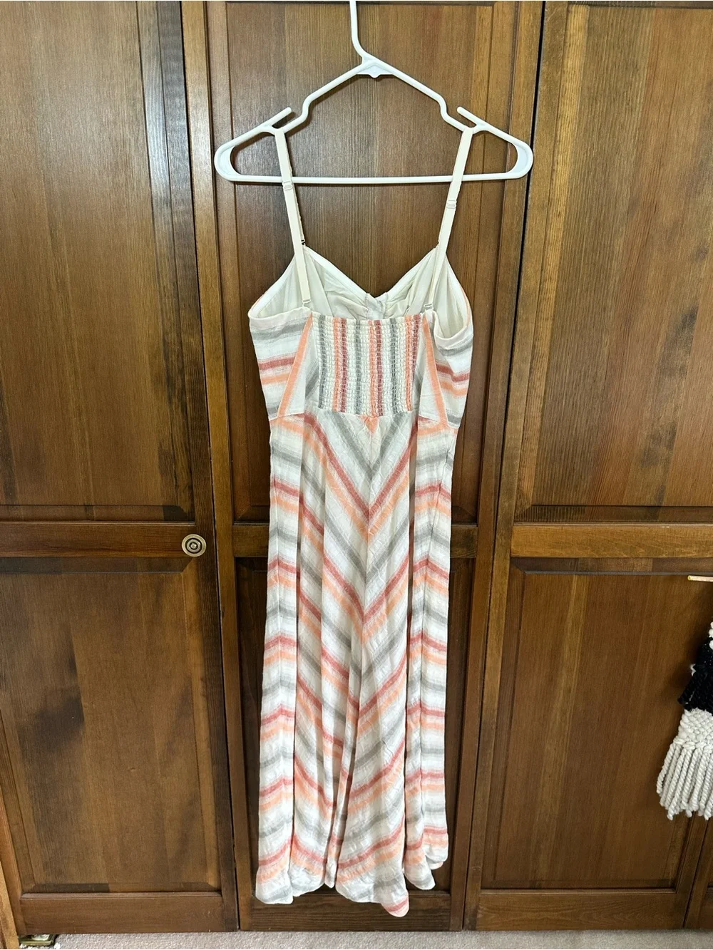 Free People Striped Button-Front Midi  Sundress in Cream, Coral, and Gray